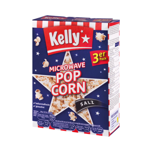 Kelly Mikrowellen-Popcorn Salz, glutenfrei, 3er Packung, 270 Gramm